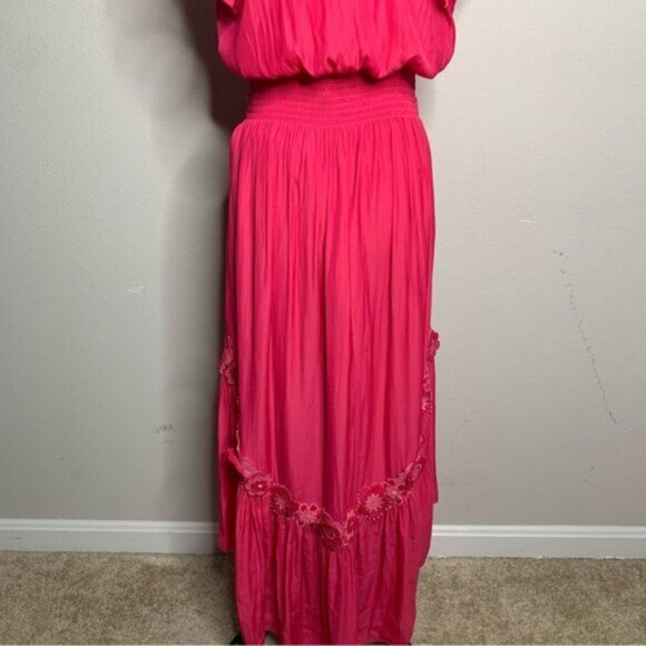 NWT Ramy Brook Lenna Pink Embellished Short Sleeve Maxi Dress - Picture 13 of 16